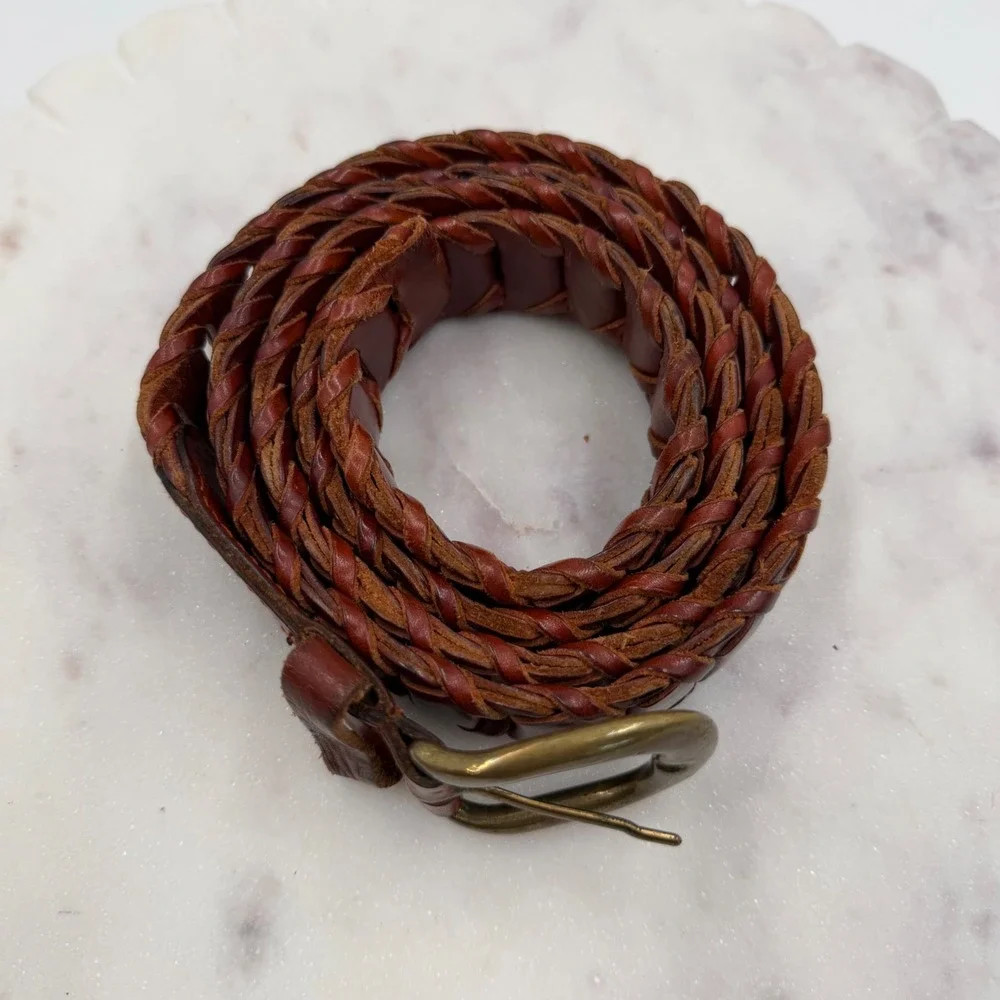 Vintage Tallen Mens Brown Italian Full Grain Leather Ladder Belt Made in Turkey